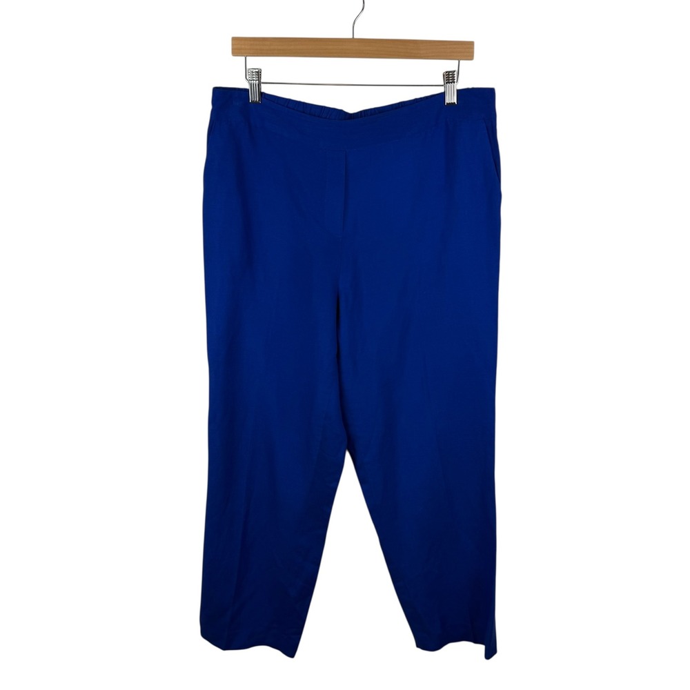Calvin Klein Blue Linen Blend Pants Size 14 Coastal Office Trousers Minimalist - Picture 4 of 13